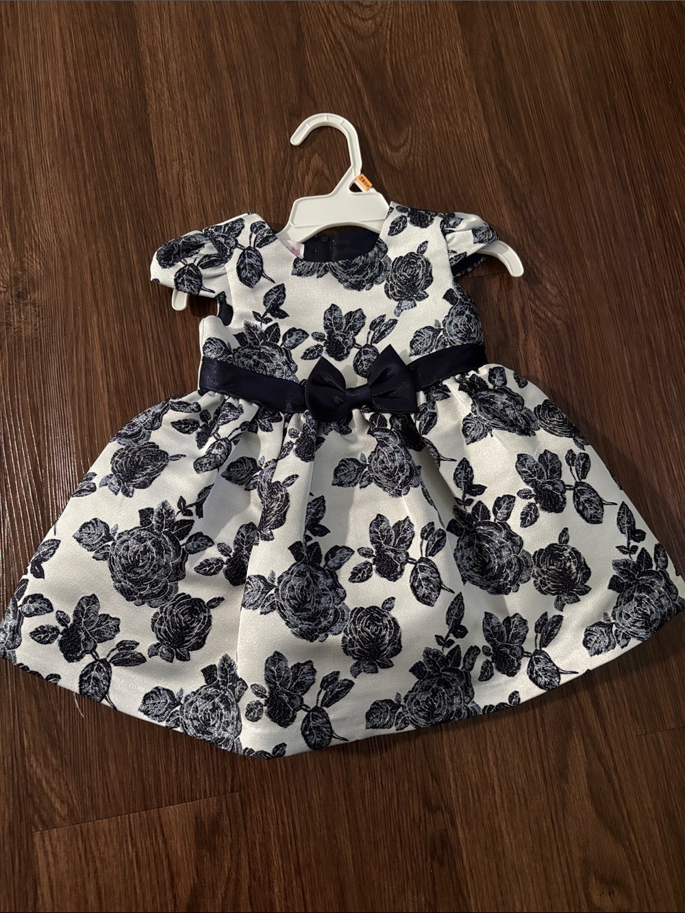 Bonnie Baby Silver and Navy Floral Bow Dress